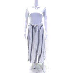 Splendid Womens Striped Print Drawstring Front Slit Slip-On Skirt White Size XS